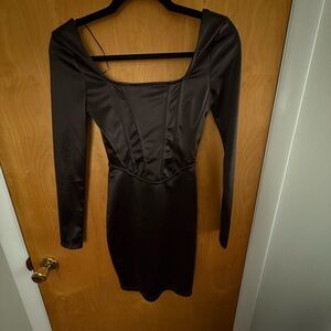 H&M Divided Satin Chocolate Brown Dress with corset top